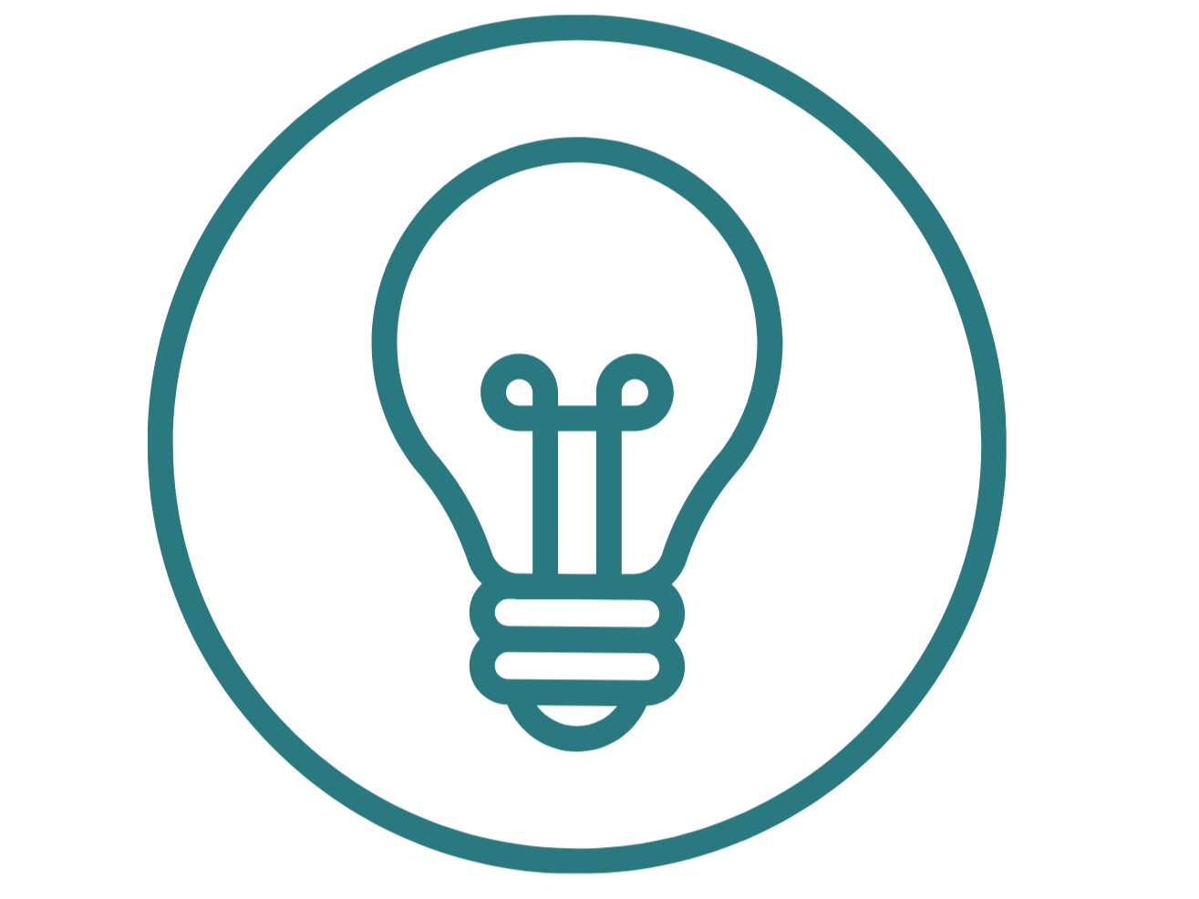 Outline of a light bulb inside a circle, symbolizing an idea or innovation.