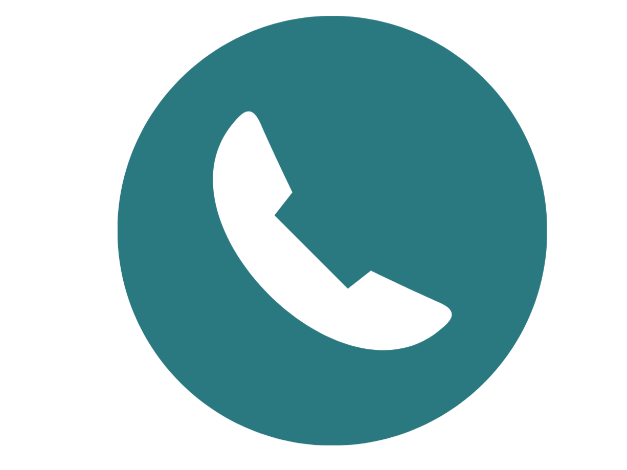 Phone call icon with a black phone handset on a teal circular background.