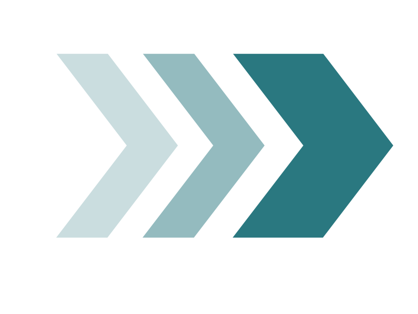 A stylized logo with three teal arrows pointing to the right, arranged in a horizontal line.