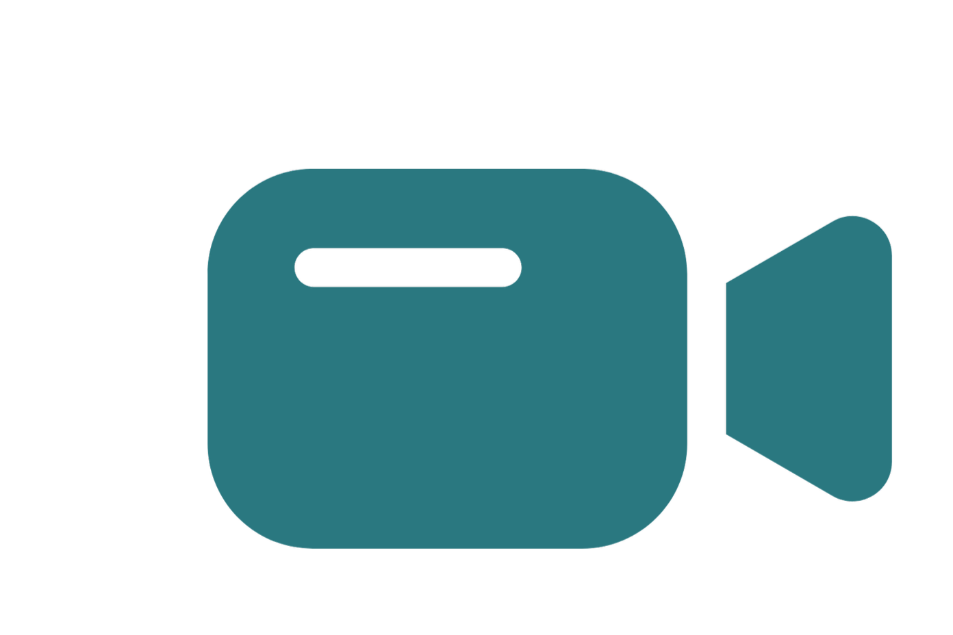 Icon of a video camera with a teal body and a teal lens.