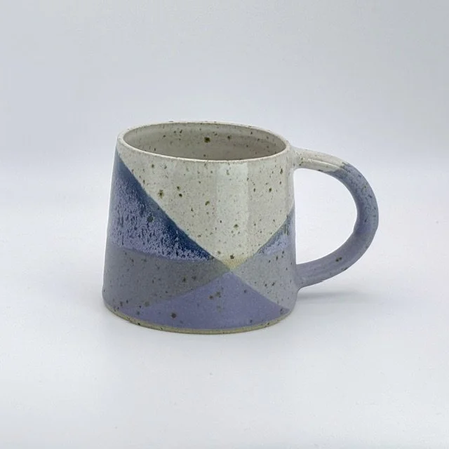 Purple, lilac and white tall angled mug