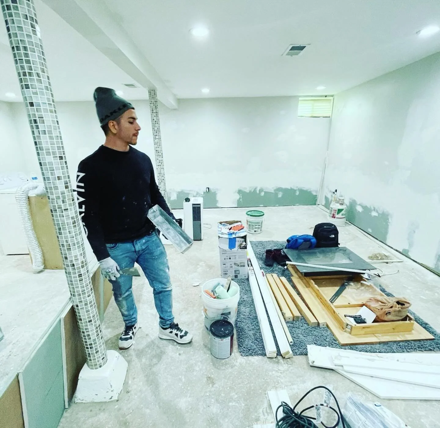 From exposed studs to a sophisticated sanctuary. 🛠️✨ At Prime Contracting Solutions, we don&rsquo;t just renovate; we reimagine your space. This basement transformation features custom flooring, a sleek accent wall with an integrated fireplace, and 