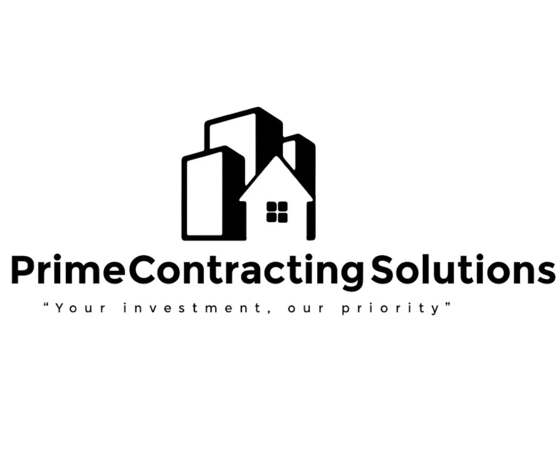 Logo for Prime Contracting Solutions featuring a house and building icons, with the tagline "Your investment, our priority".