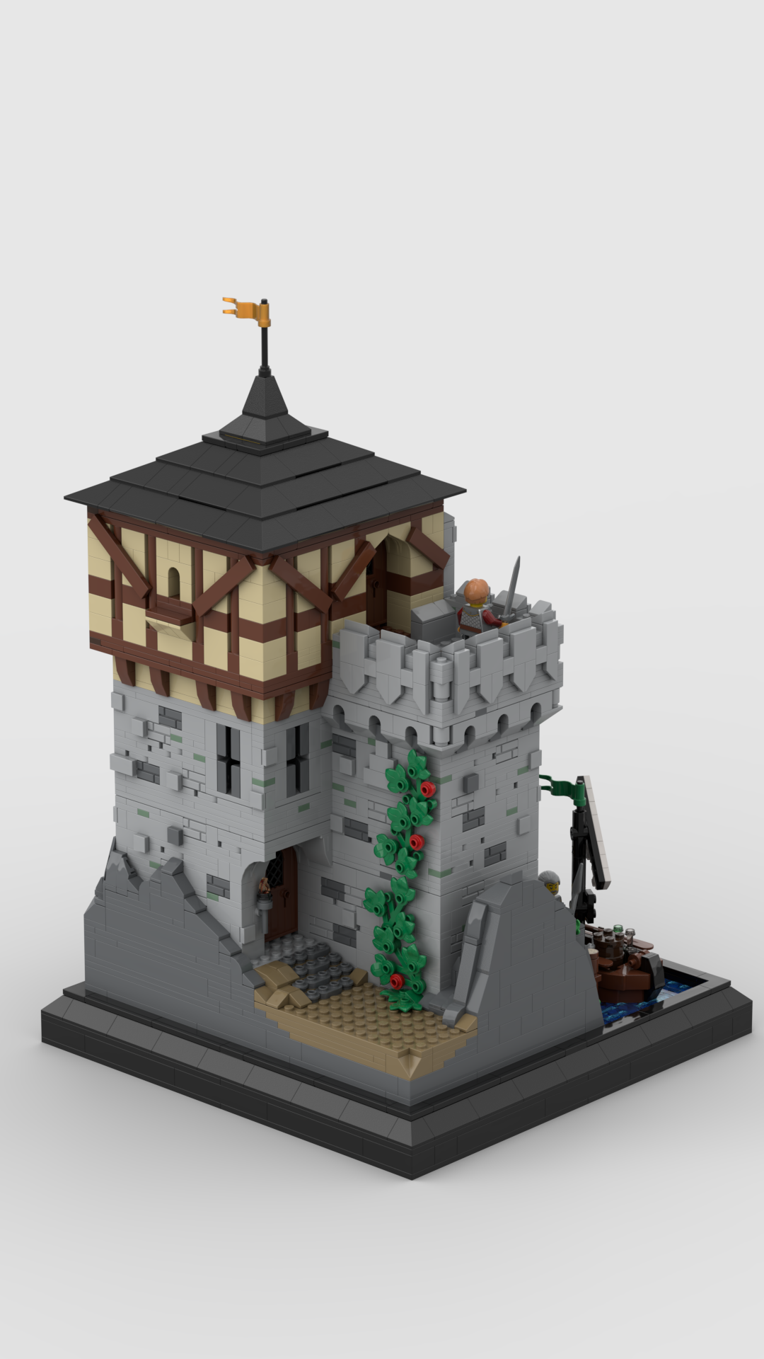 Main entrance to the castle. An implied dirt trail leads to lands beyond, as some ivy ascends the side walls.