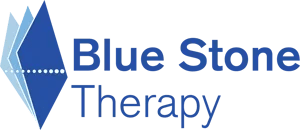 Meridian Healthcare Strategies partner's logo of Blue Stone Therapy featuring a blue diamond shape and text