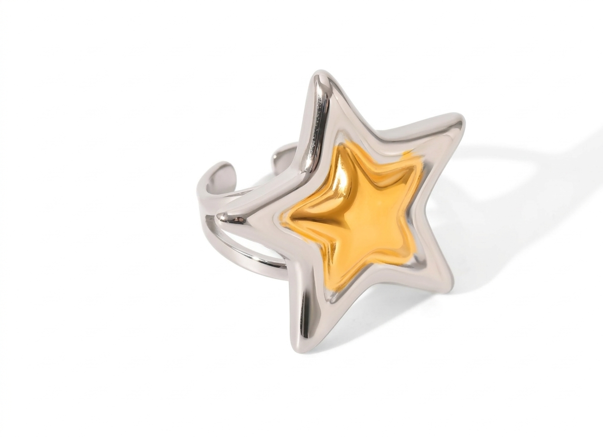 anillo estrella bicolor