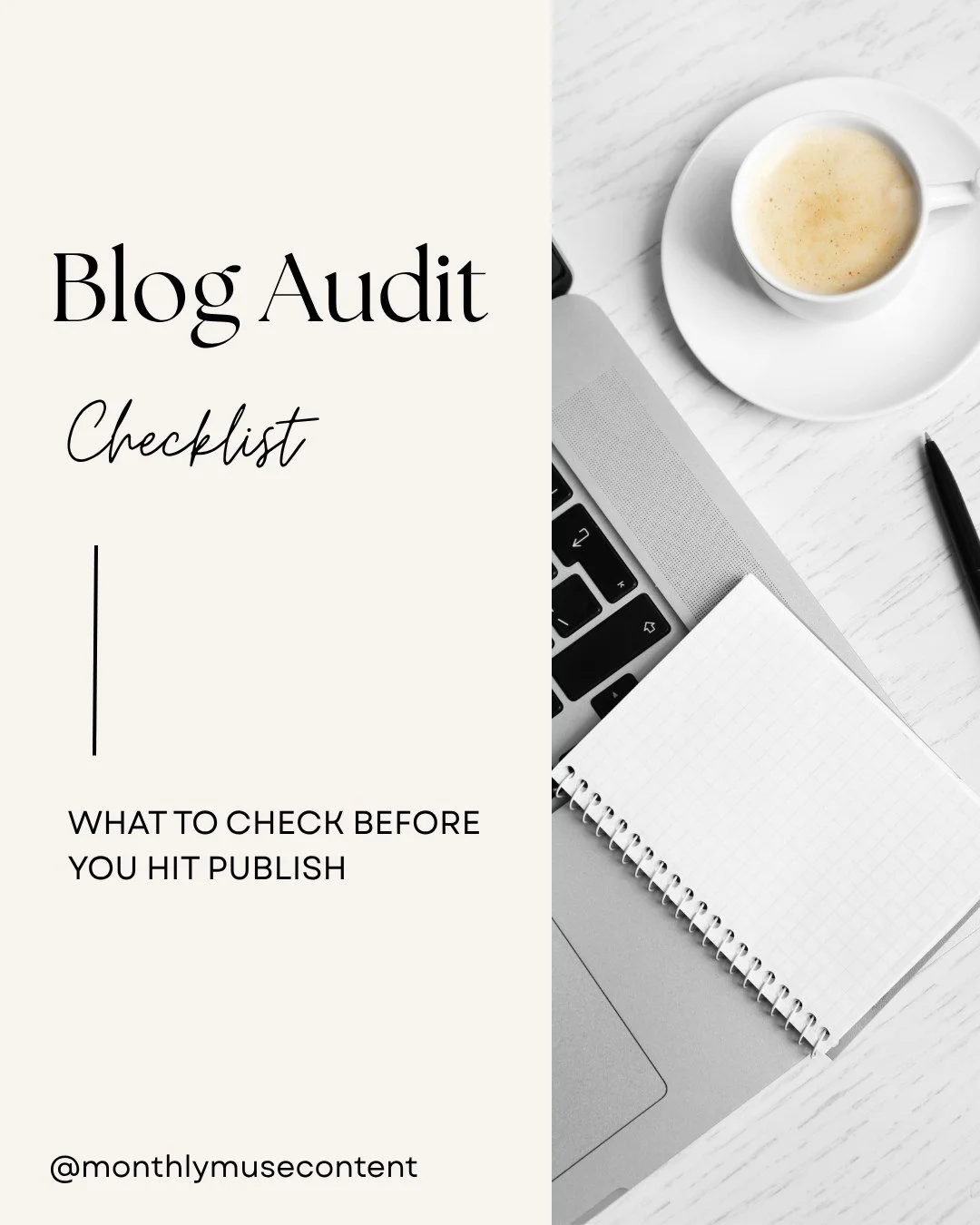A blog audit checklist you can save for later. Before you hit publish, make sure to double check that your content has everything it needs to rank on search engines and keep people interested! 

#contenttips #bloggingtips #bloggingexpert #SEO #blogco
