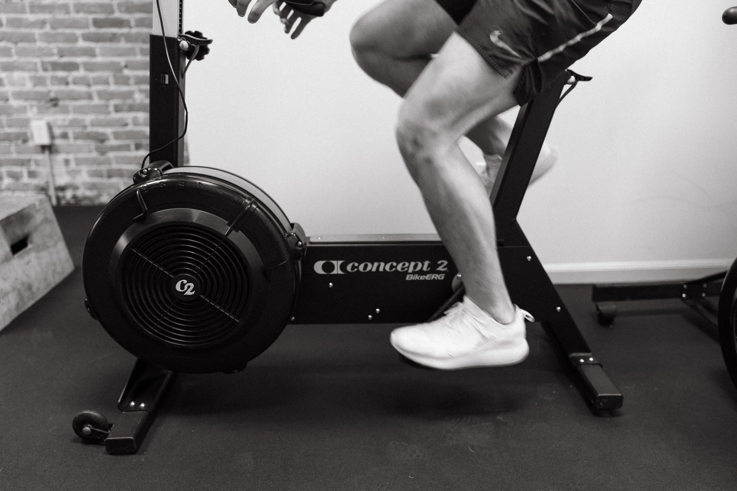 Concept 2 BikeErg being used.