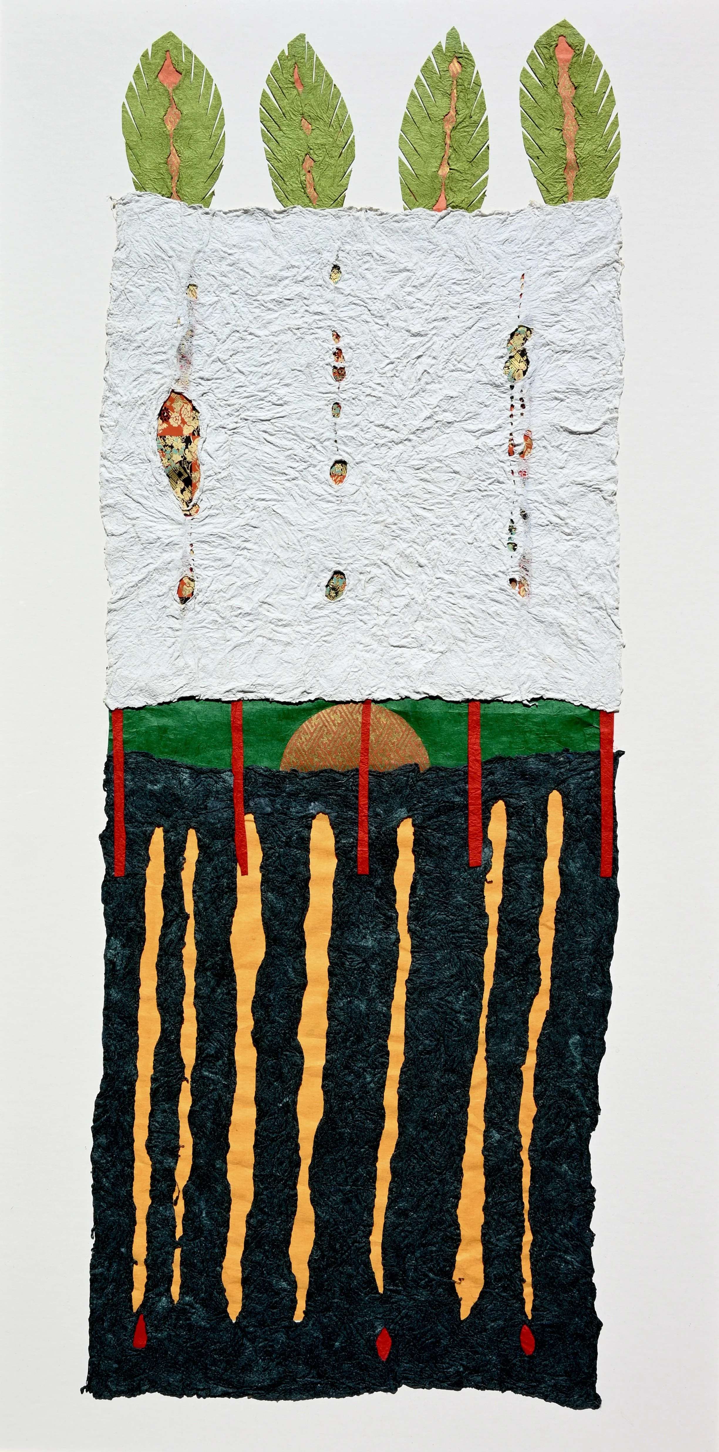 Prayer Flag - Mixed Media Collage, 18 x 34   inches, framed