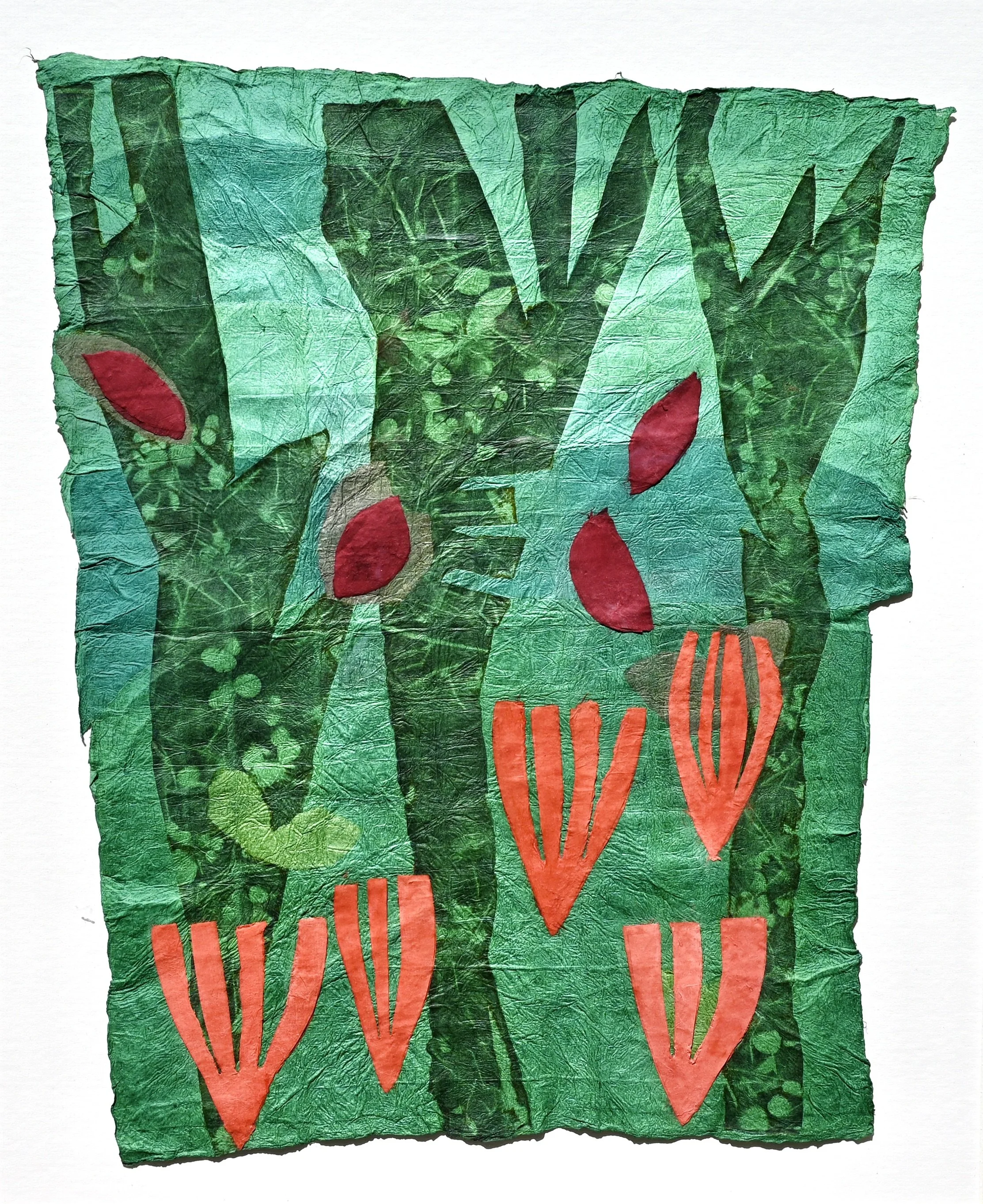 Franny's Garden - Joomchi Paper Collage,       29 x 25 inches, framed