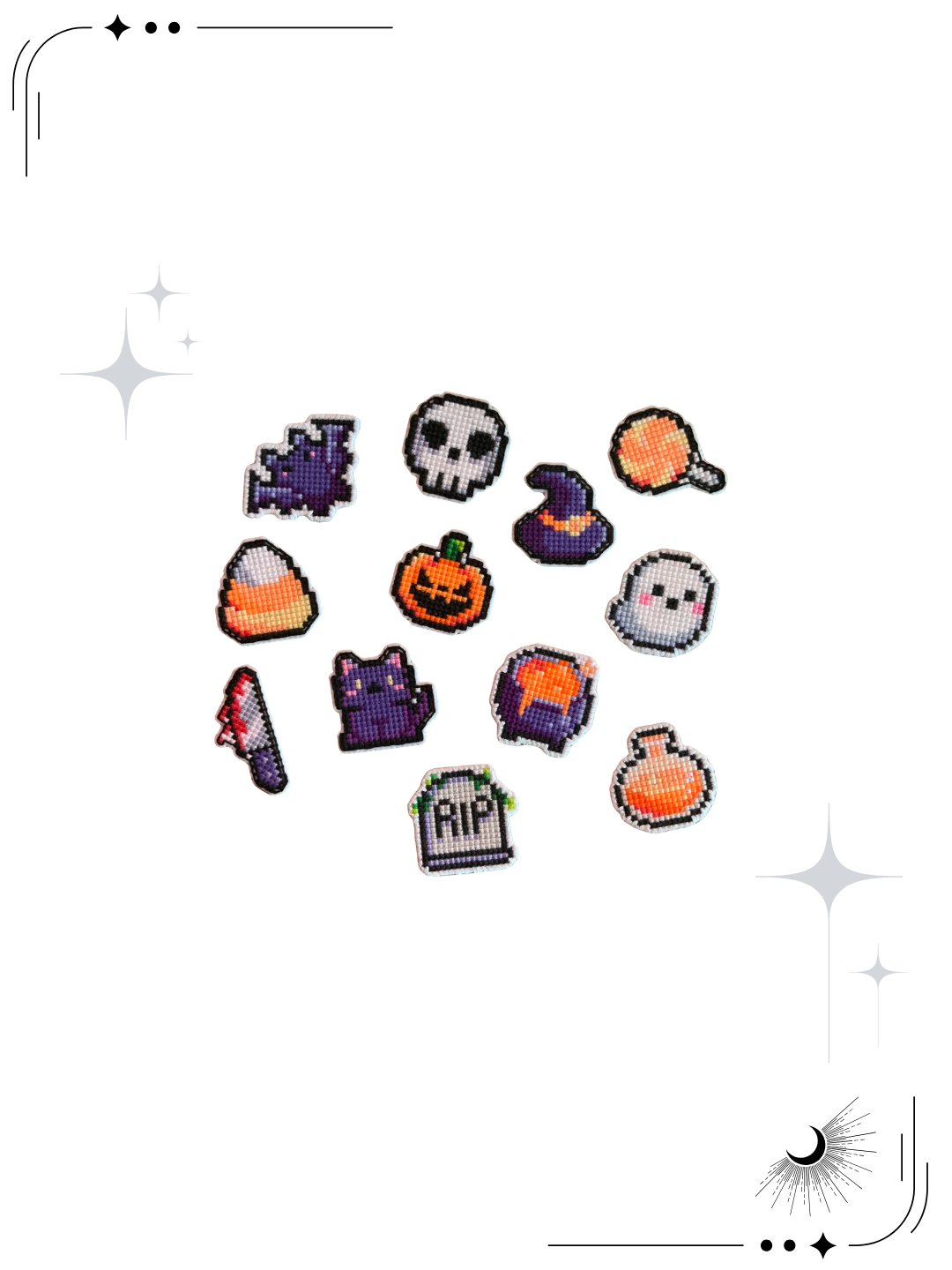 The Tiny Terrors Collection — Complete 12-Piece Cross Stitch Pin Set