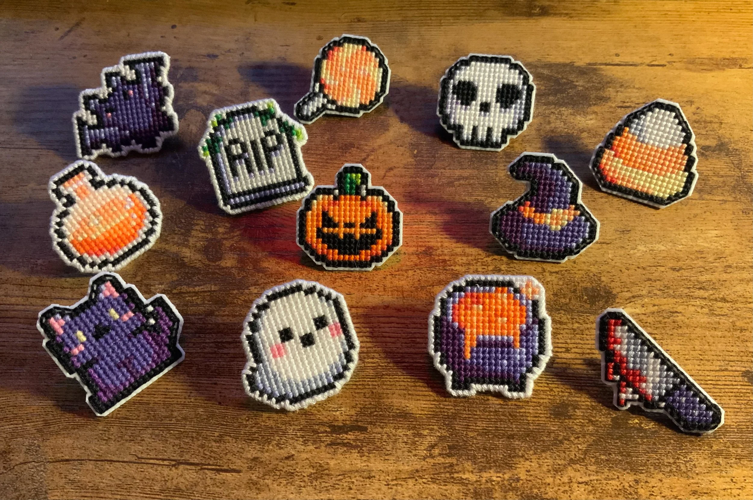 12-mini-halloween-cross-stitch-pattern-finished-pins