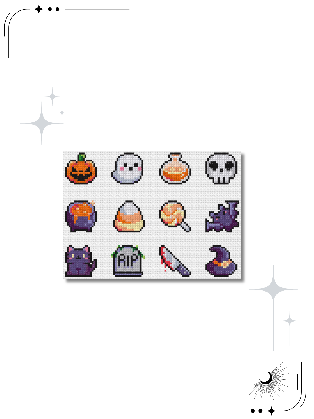 Halloween Cross Stitch Pins — 12 Mini Designs