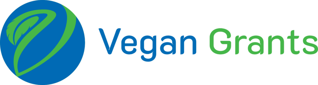 Vegan Grants logo featuring a blue globe with a green leaf design and the text 'Vegan Grants' in blue and green.