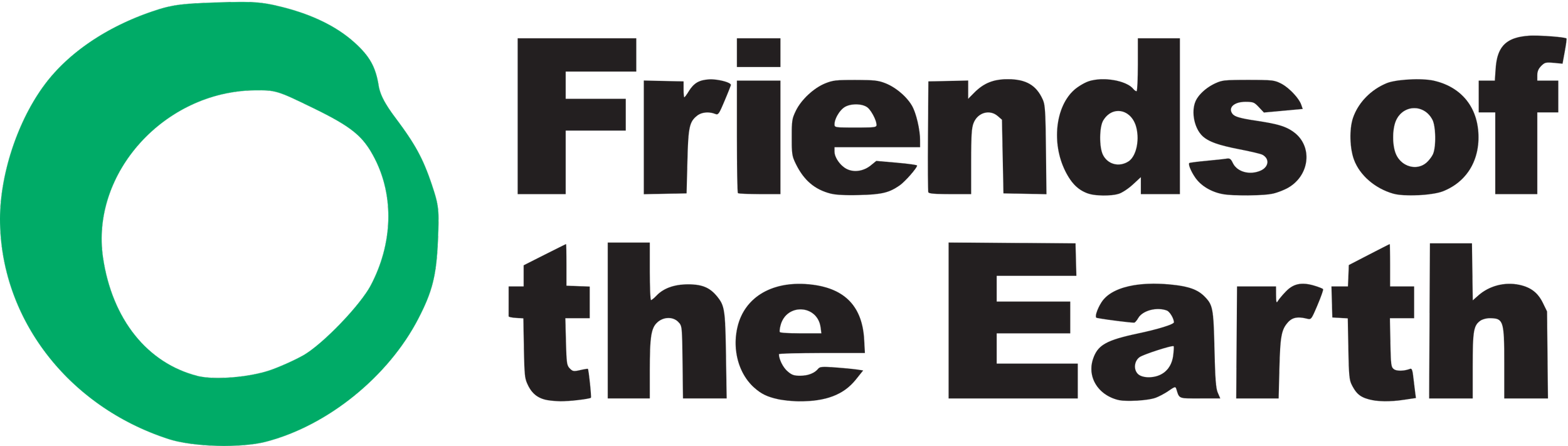 Logo with a green and black circle and the words 'Friends of the Earth' in black text.