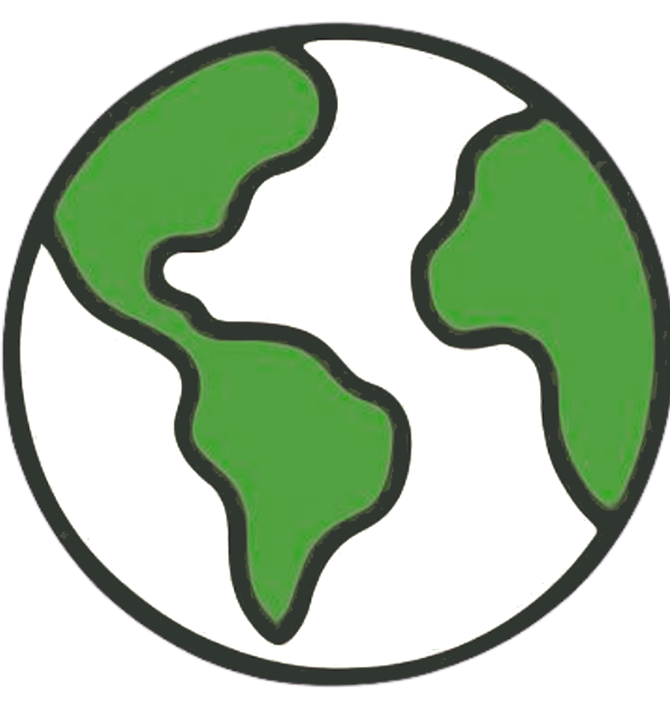 A simple circular illustration of Earth with green continents and white oceans, outlined in black.