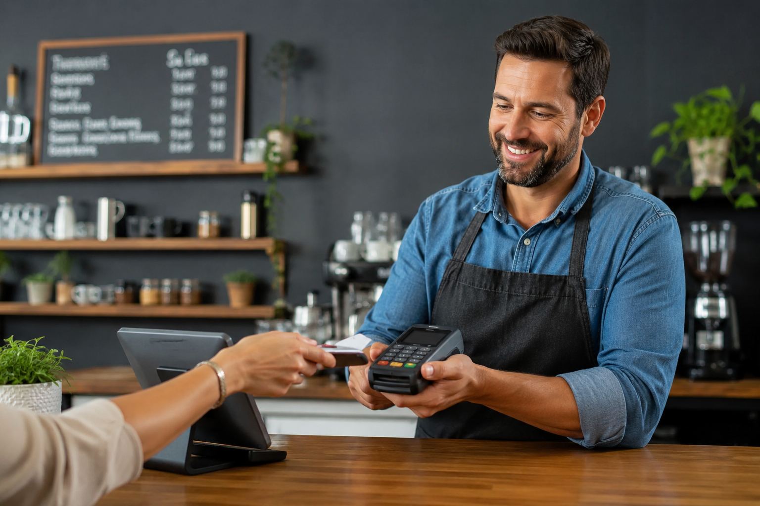 Barista accepting payment