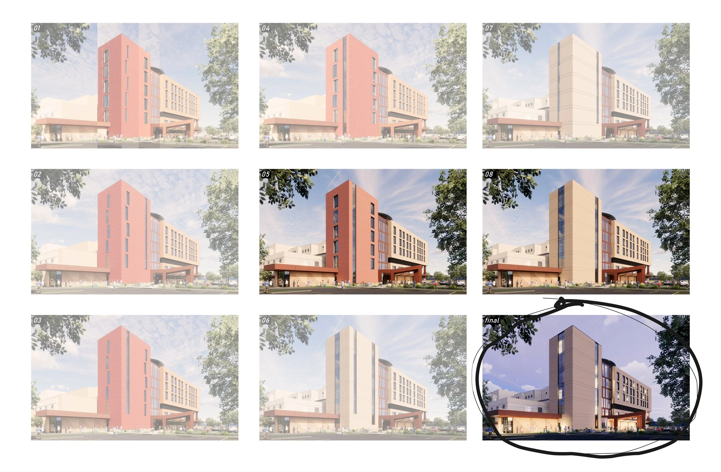 7. hospital circulation tower, continuous iteration through collage
