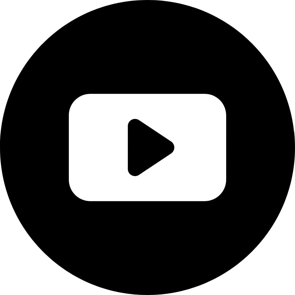 Black circle with white play button icon in the center, resembling the YouTube logo.