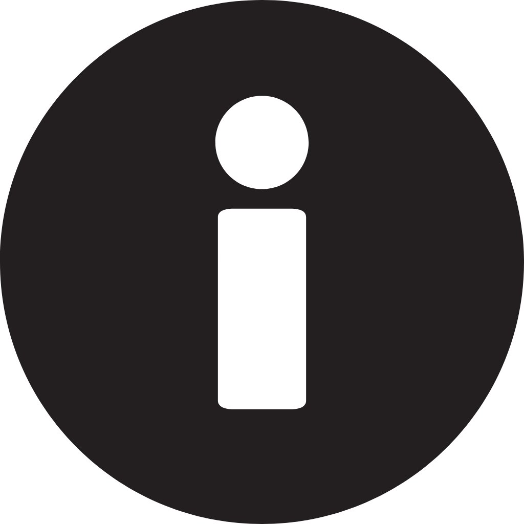 Information icon with a lowercase 'i' inside a black circle.