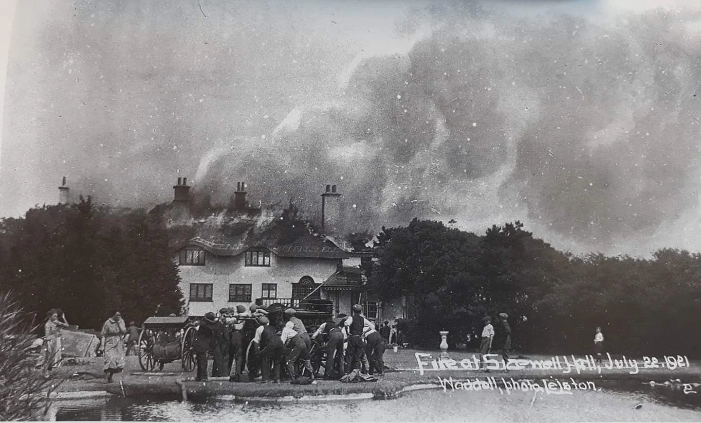 Sizewell Hall on fire in early 1900's