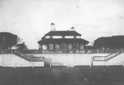 Sizewell Hall with thatched roof before the fire from the beach