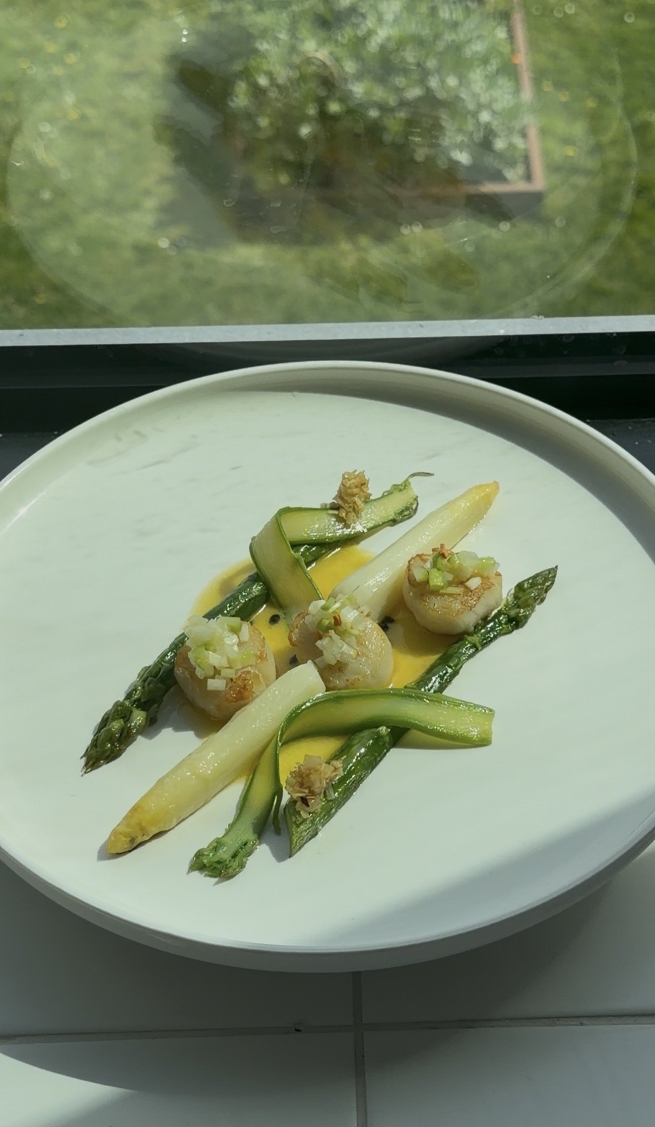 Spring vegetables arranged simply on the plate