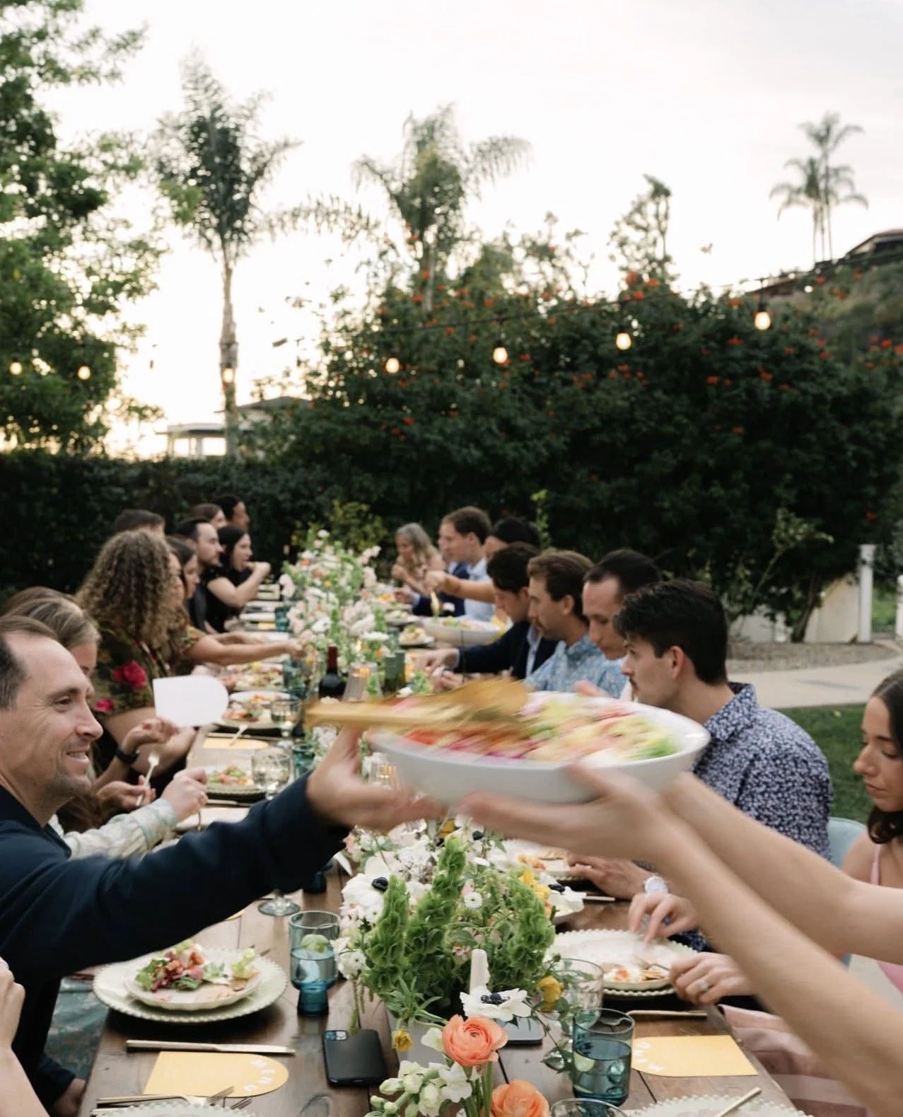 Outdoor dinner party with a private chef in Rancho Santa Fe and Del Mar featuring a seasonal family-style dining experience