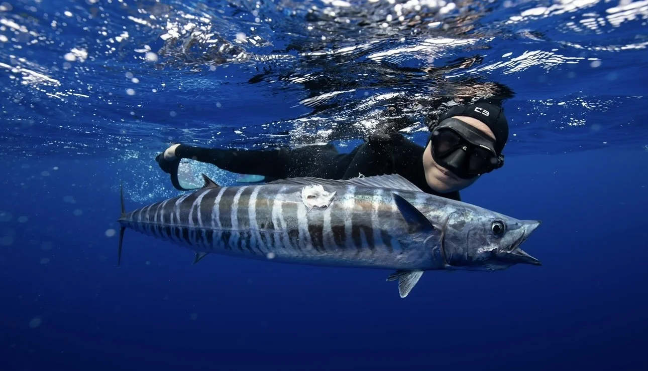 Private chef spearfishing for fresh seafood as part of a seasonal California coastal cooking approach