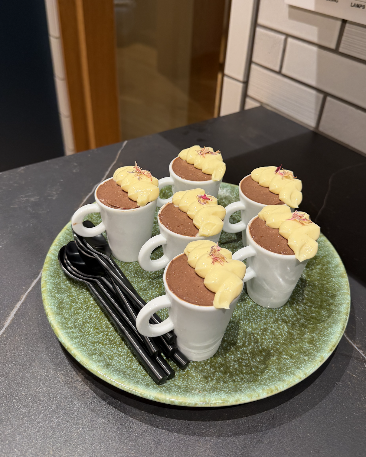 Chocolate desserts finished with a light cream topping