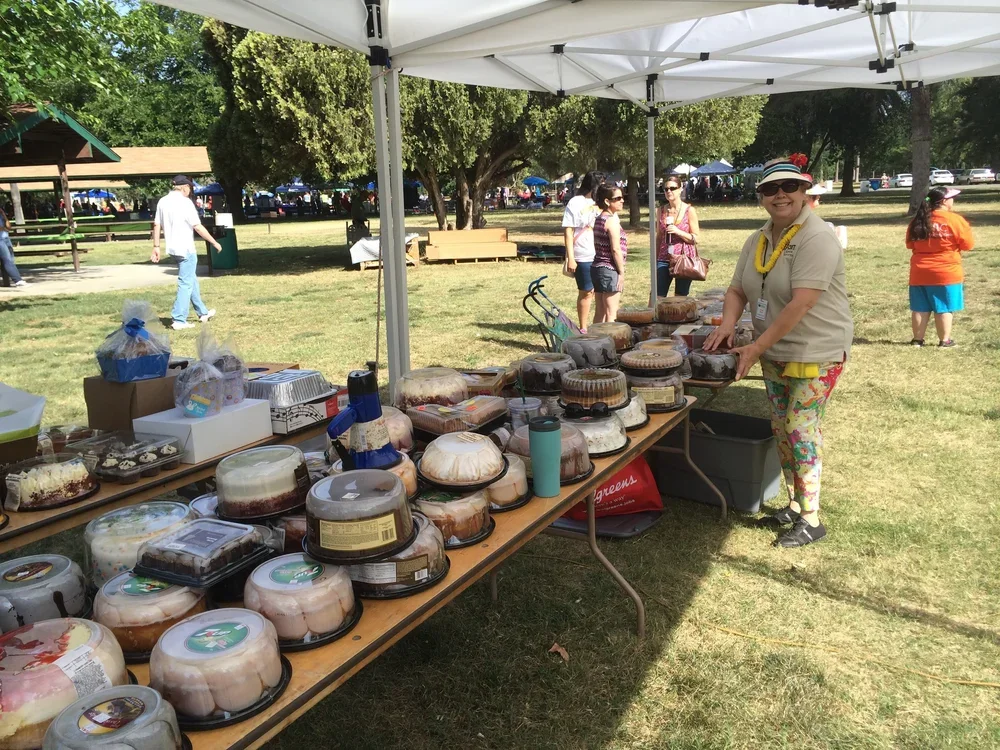 table full of cakes