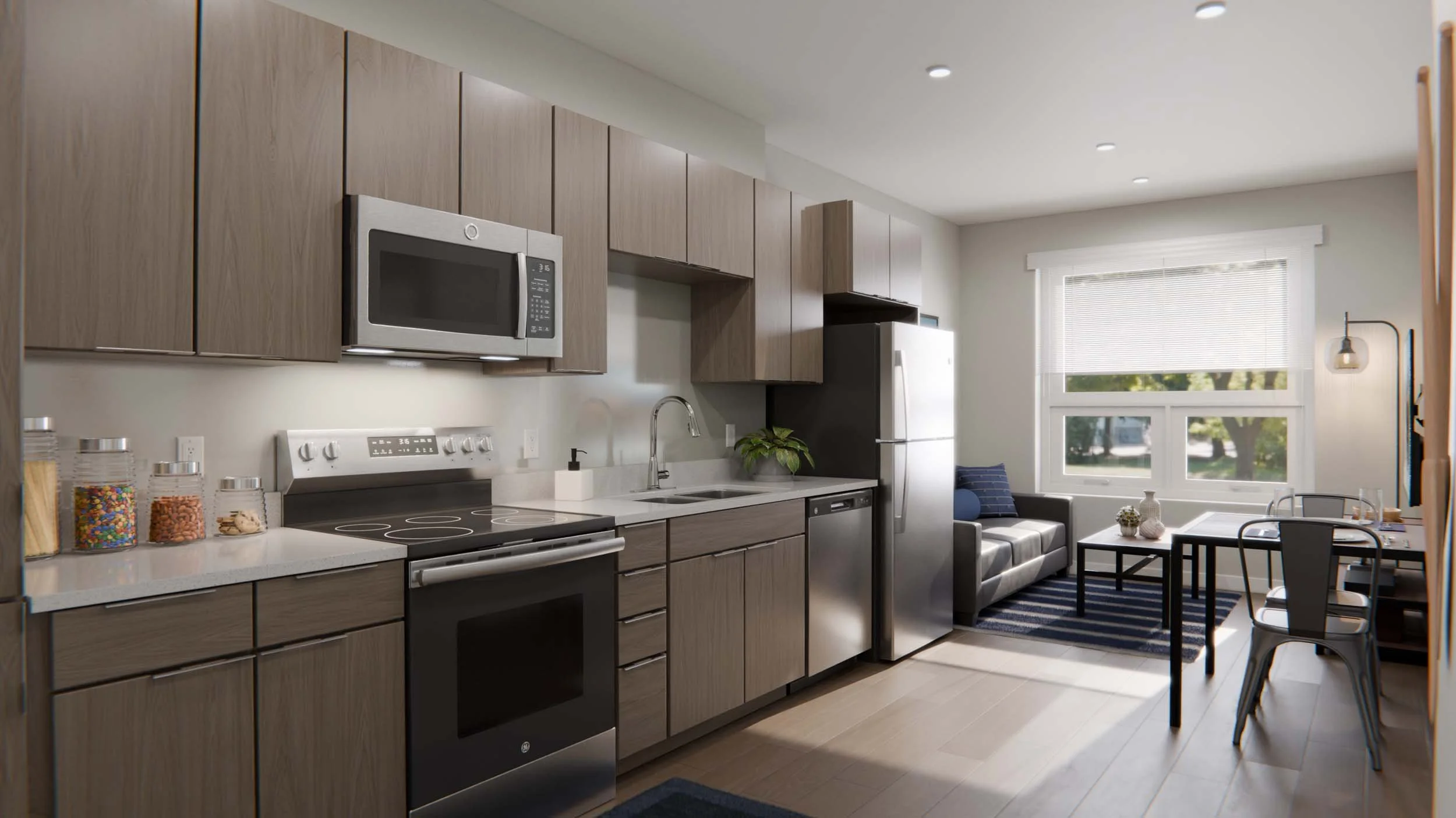 The Prospect | Off-Campus Apartments near CSU | Kitchen and Living Room