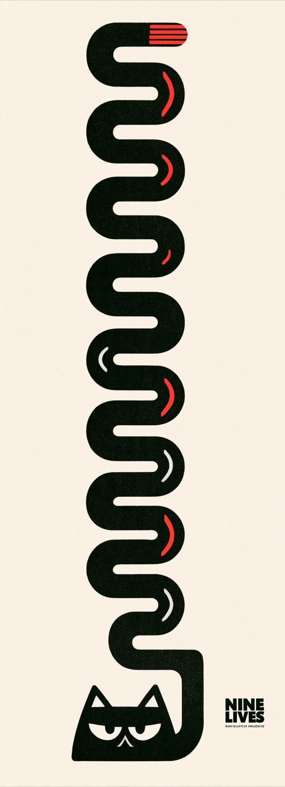 Long vertical panel graphic: the cat's tail as a noodle