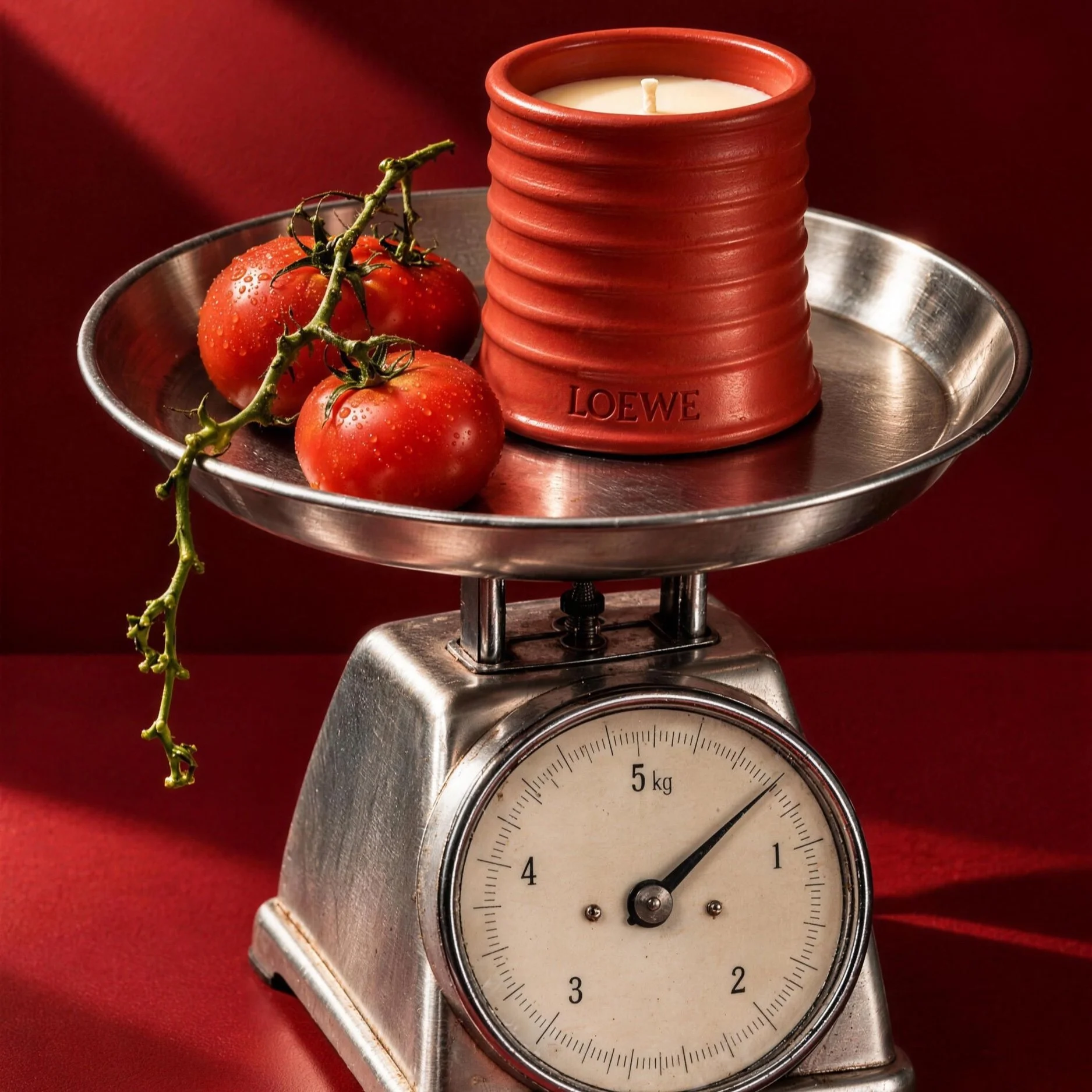 LOEWE candle on a vintage scale