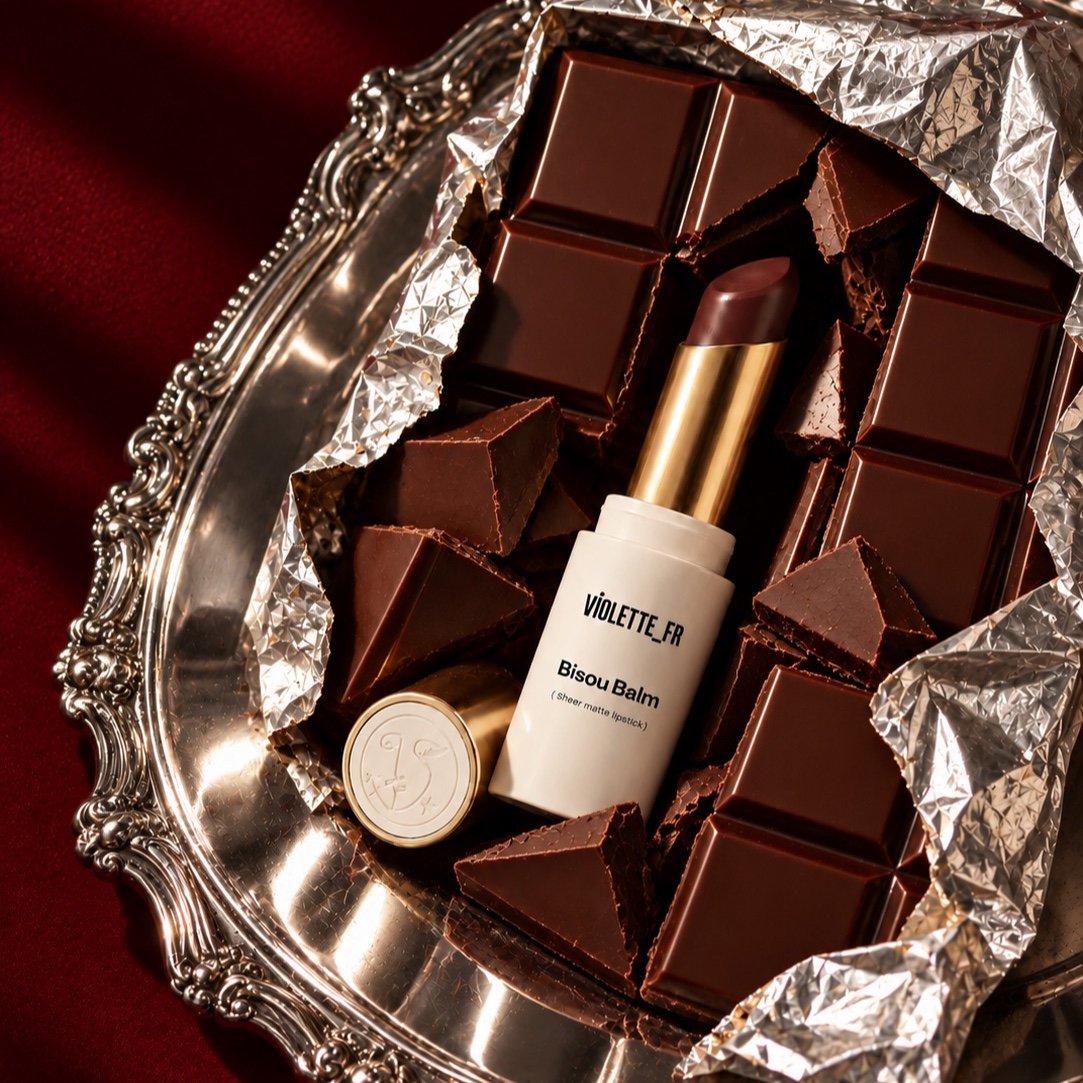 Violette_FR lipstick on a silver tray of chocolate