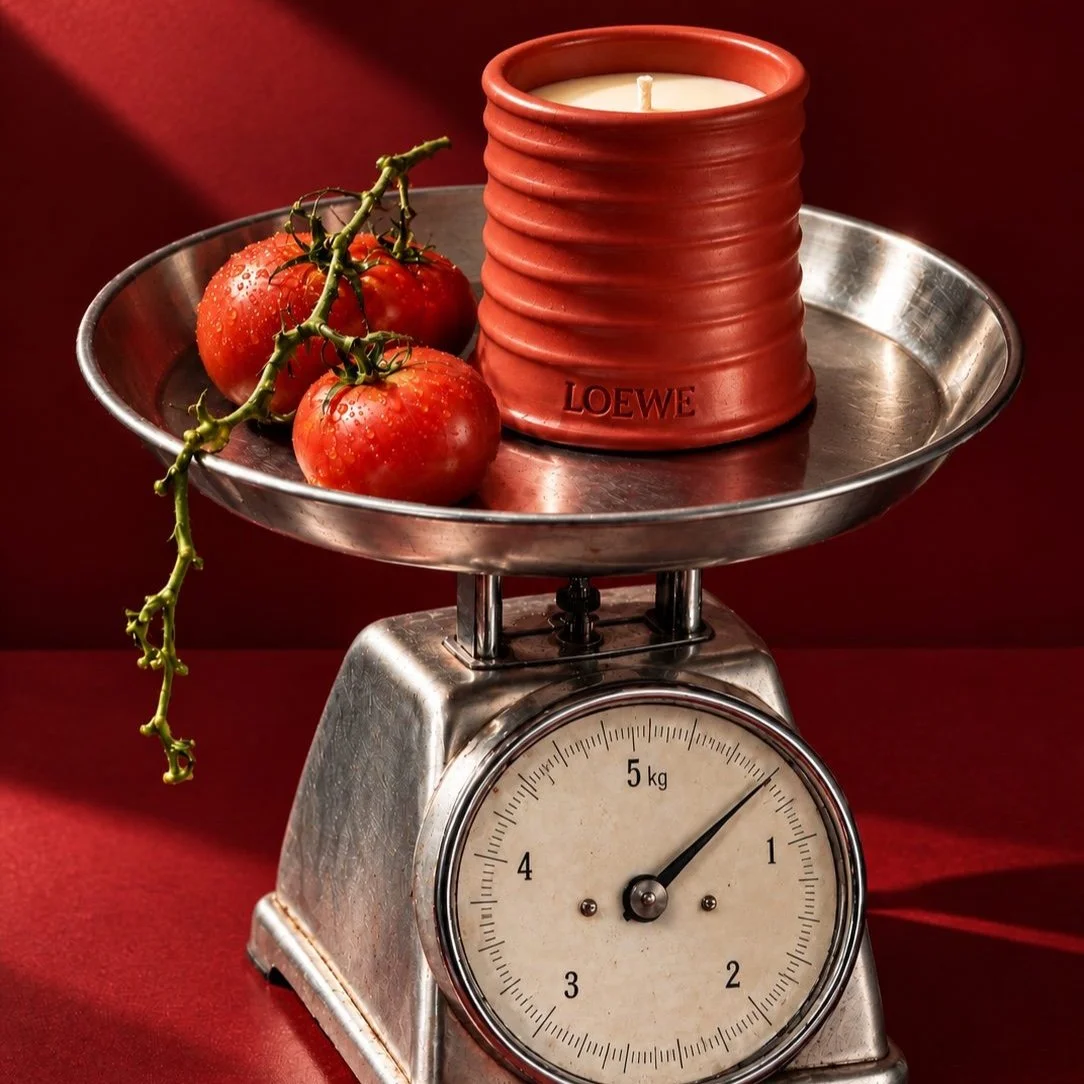 LOEWE candle on a vintage scale