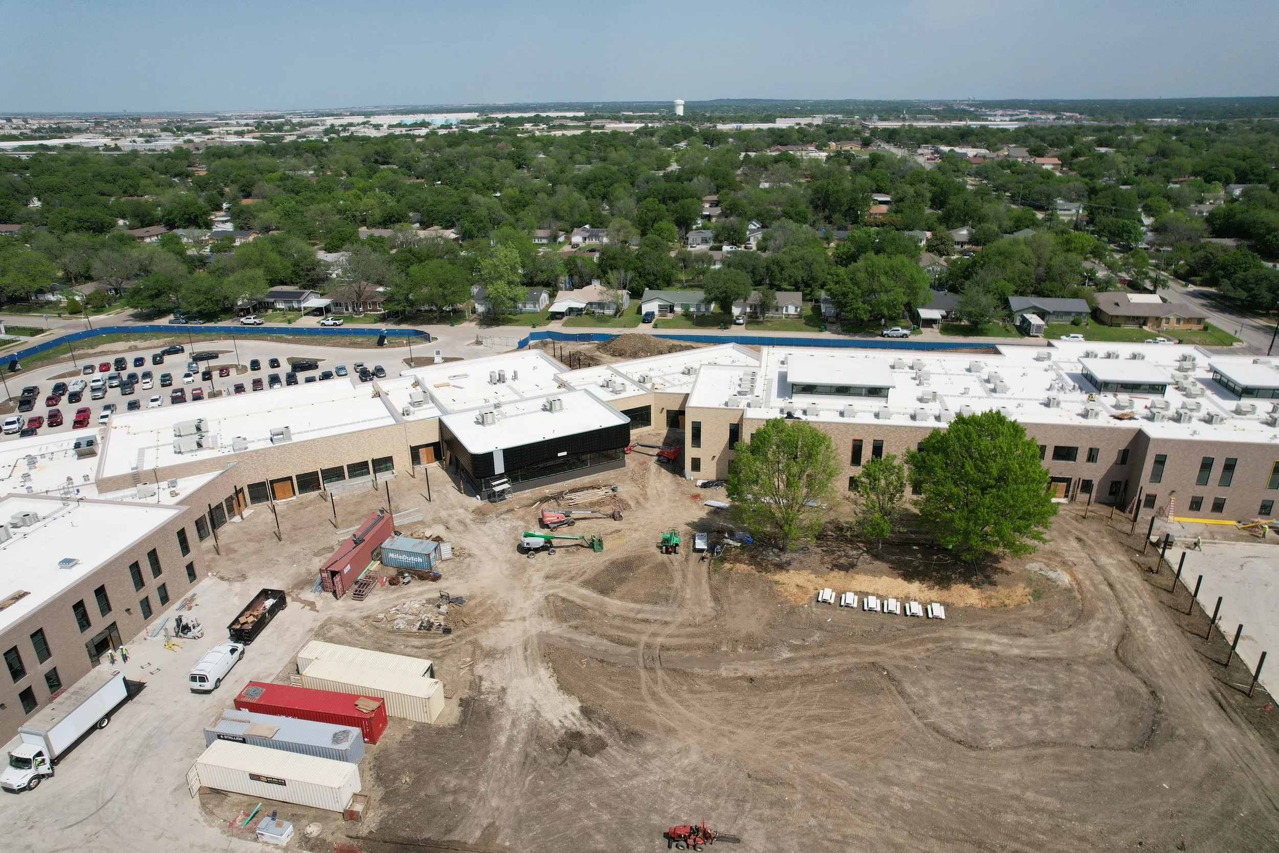 Exterior construction of unified David E. Smith Elementary school completed in March 2025.