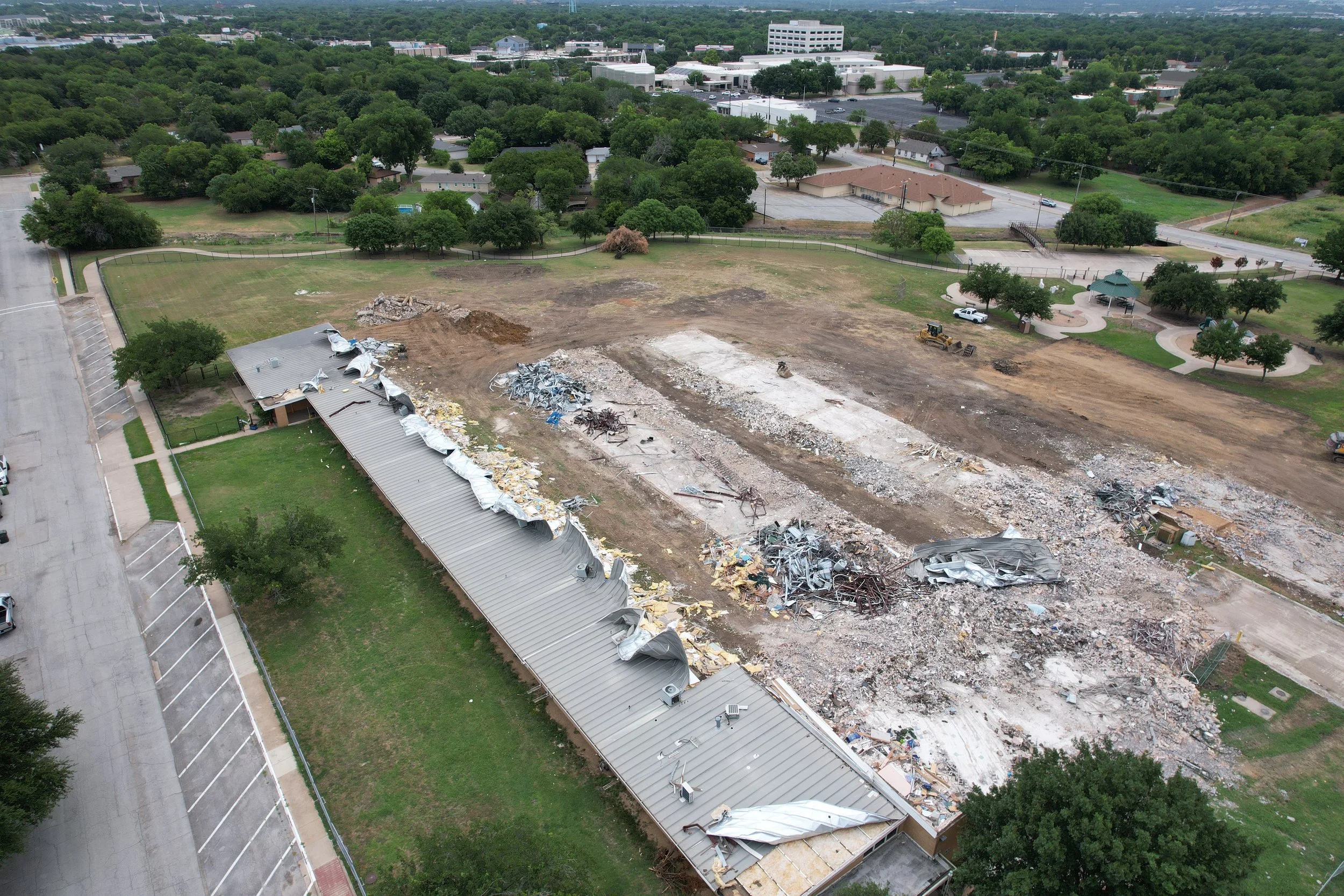 Demolition of the original 1955 Mullendore Elementary building in Birdville ISD.