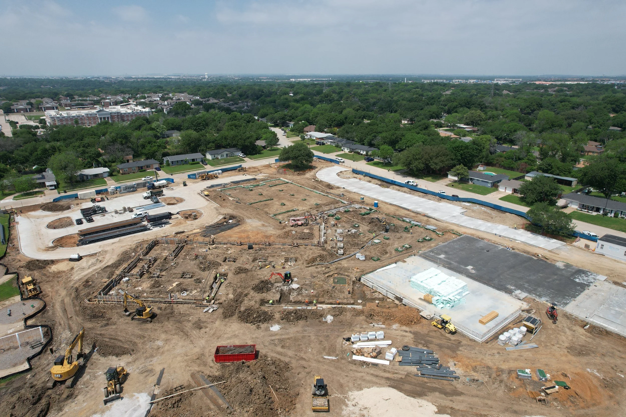 Construction team progress on Mullendore Elementary replacement campus at 4100 Flory Street.
