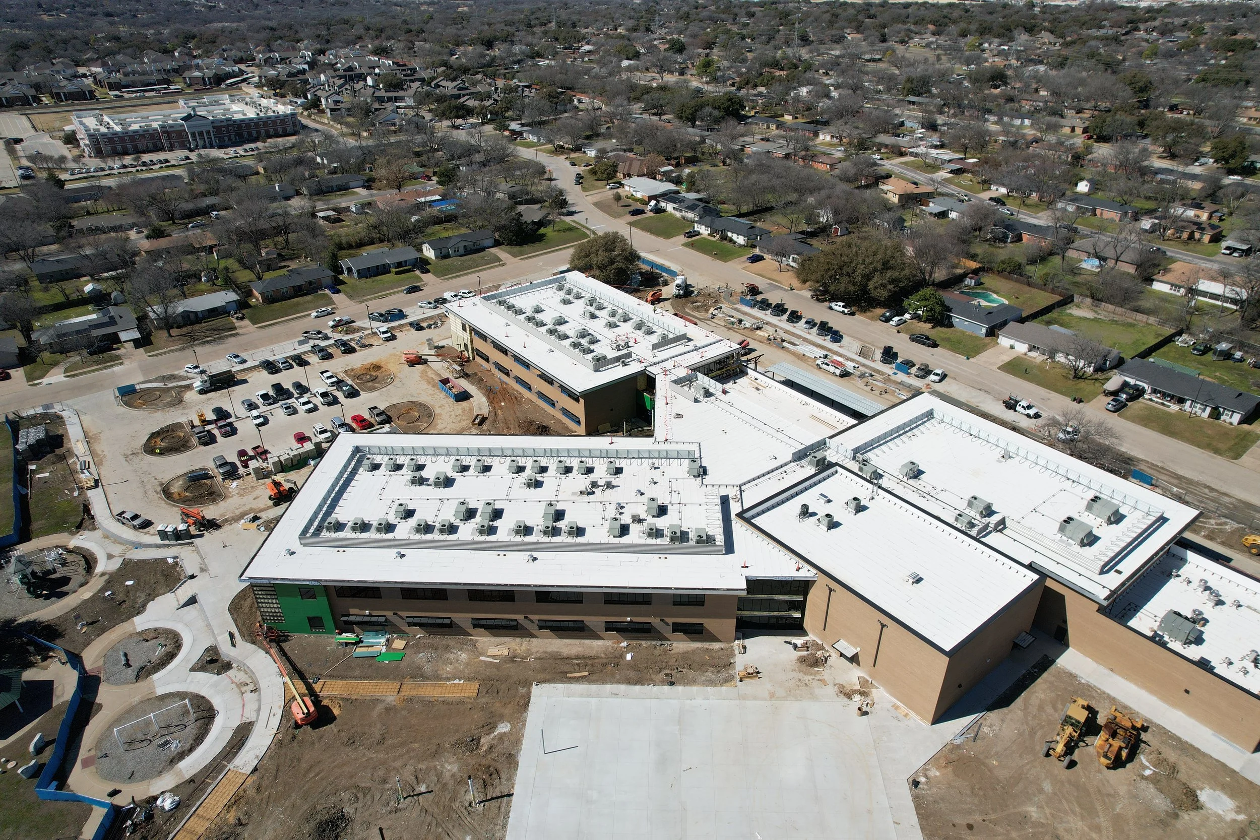 Completed exterior view of new Mullendore Elementary in North Richland Hills managed by Friends Consulting Group.