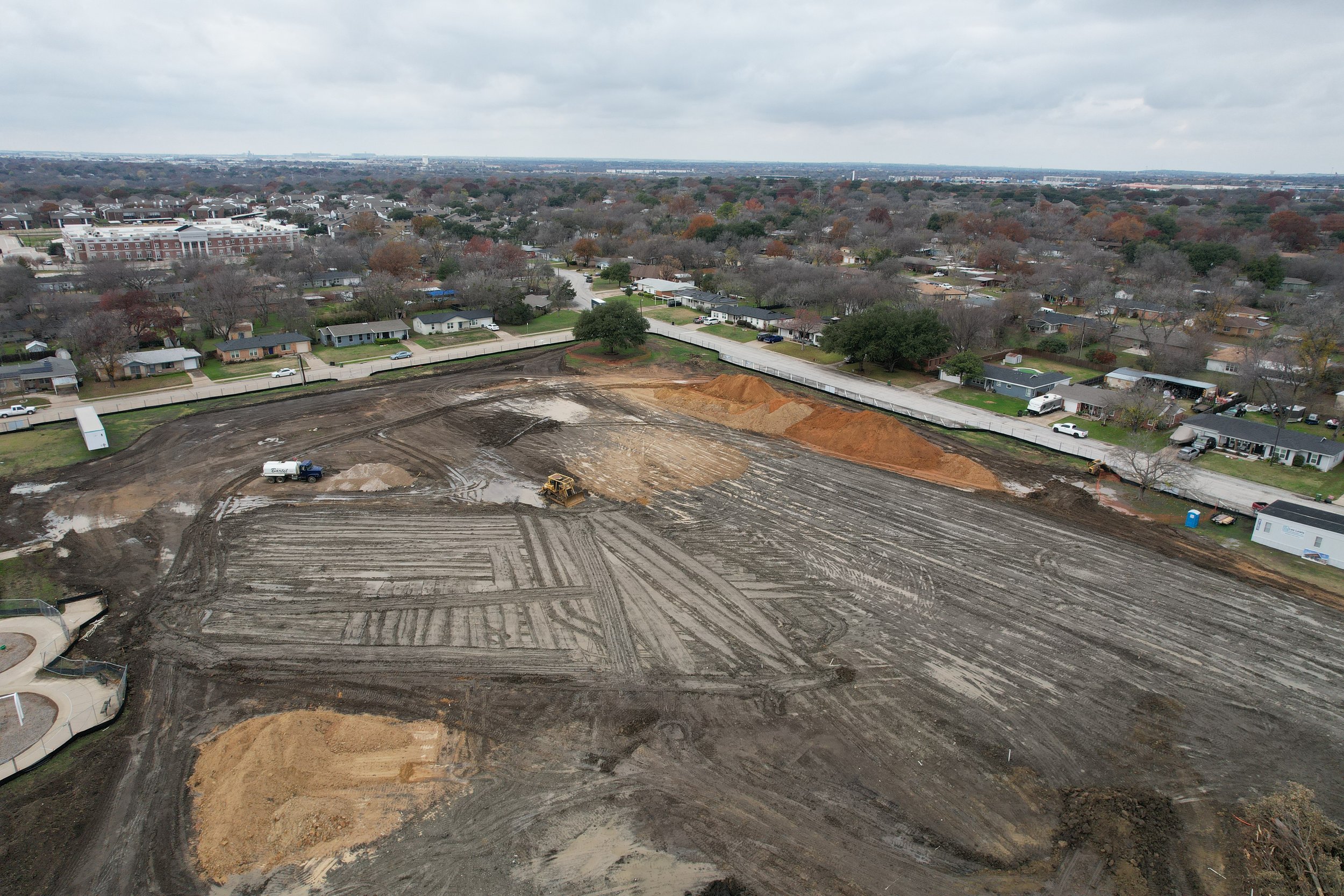 Site preparation and earthwork at Mullendore Elementary replacement campus in North Richland Hills.