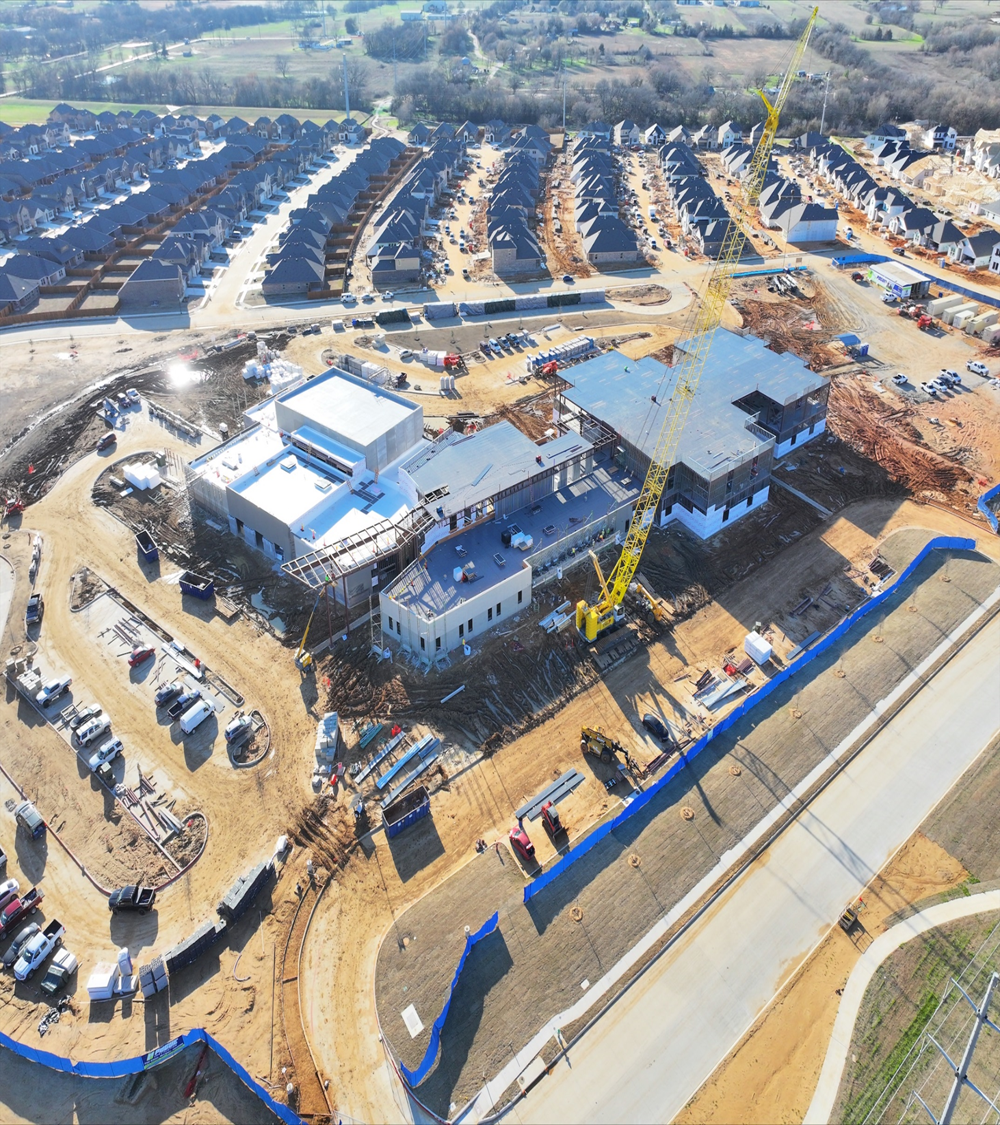 Near completion exterior of Pete & Myra West Elementary School.