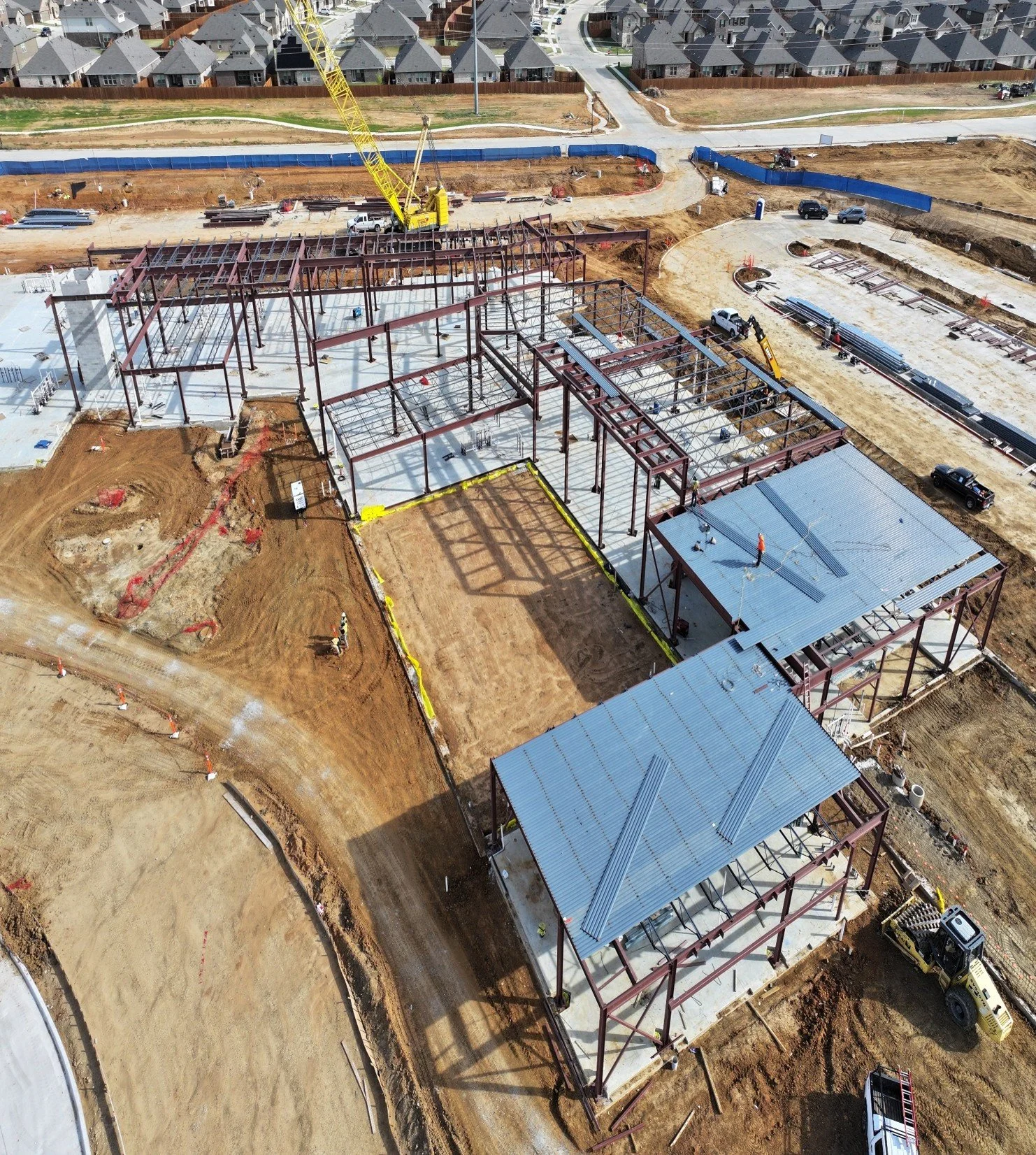Construction progress at Pete & Myra West Elementary School in Aubrey ISD.