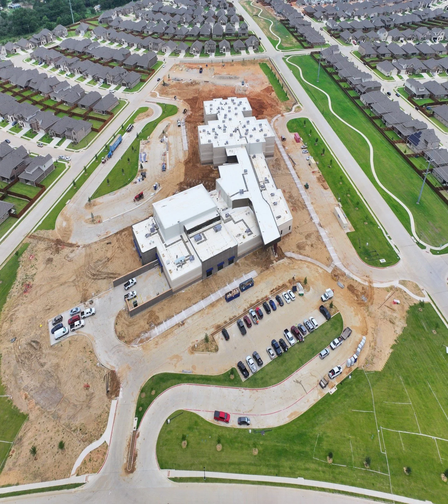 Landscaping and site finishing at Pete & Myra West Elementary in Aubrey Texas.