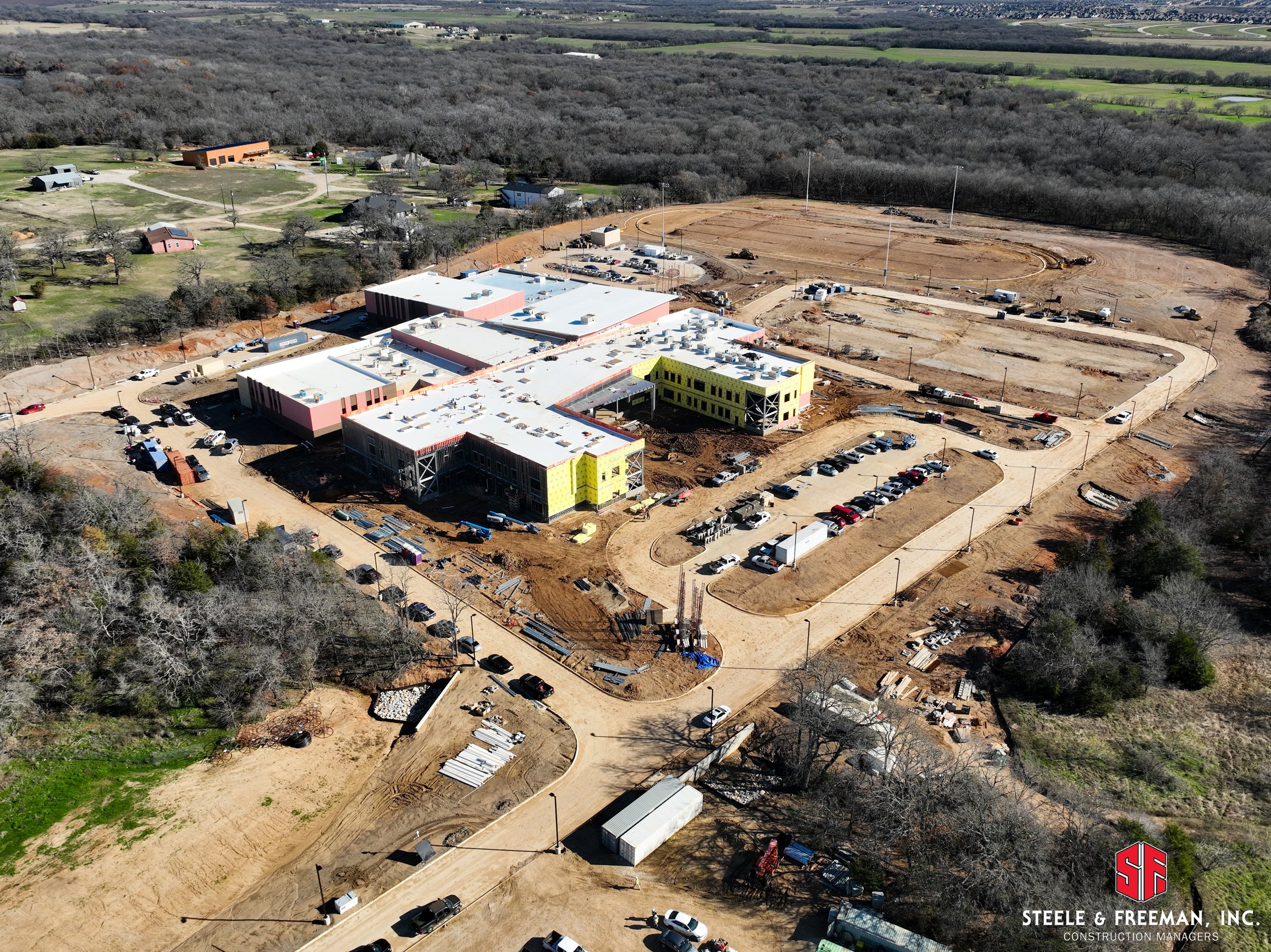 Classroom wing construction at Aubrey ISD new middle school facility.