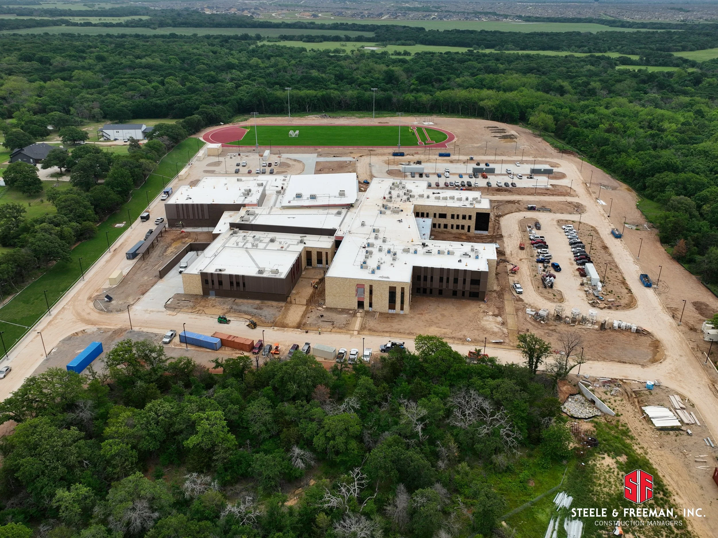 Final construction stages at Aubrey ISD new middle school campus.