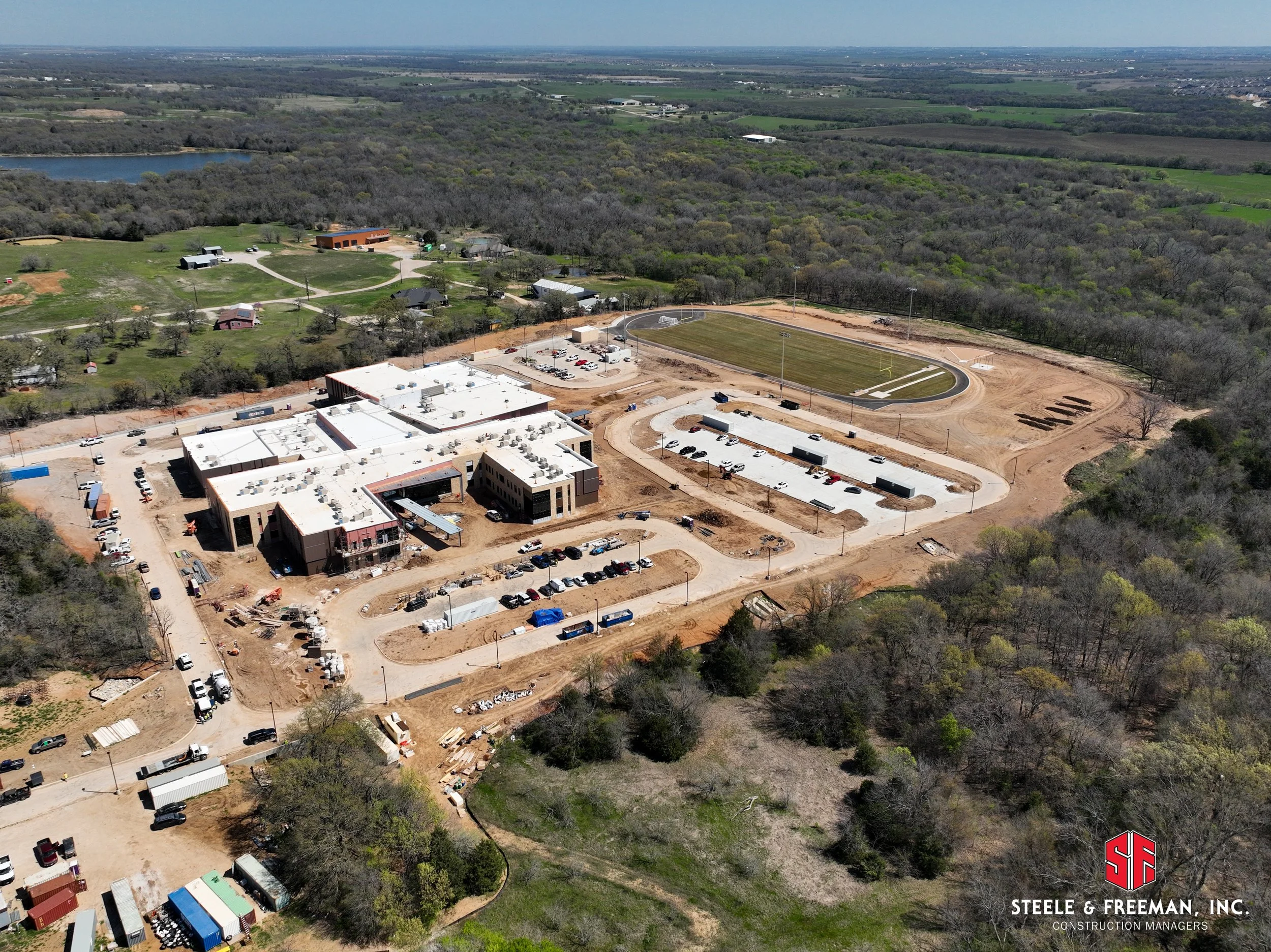 Near completion exterior of Evalois Owens Middle School in Aubrey ISD.