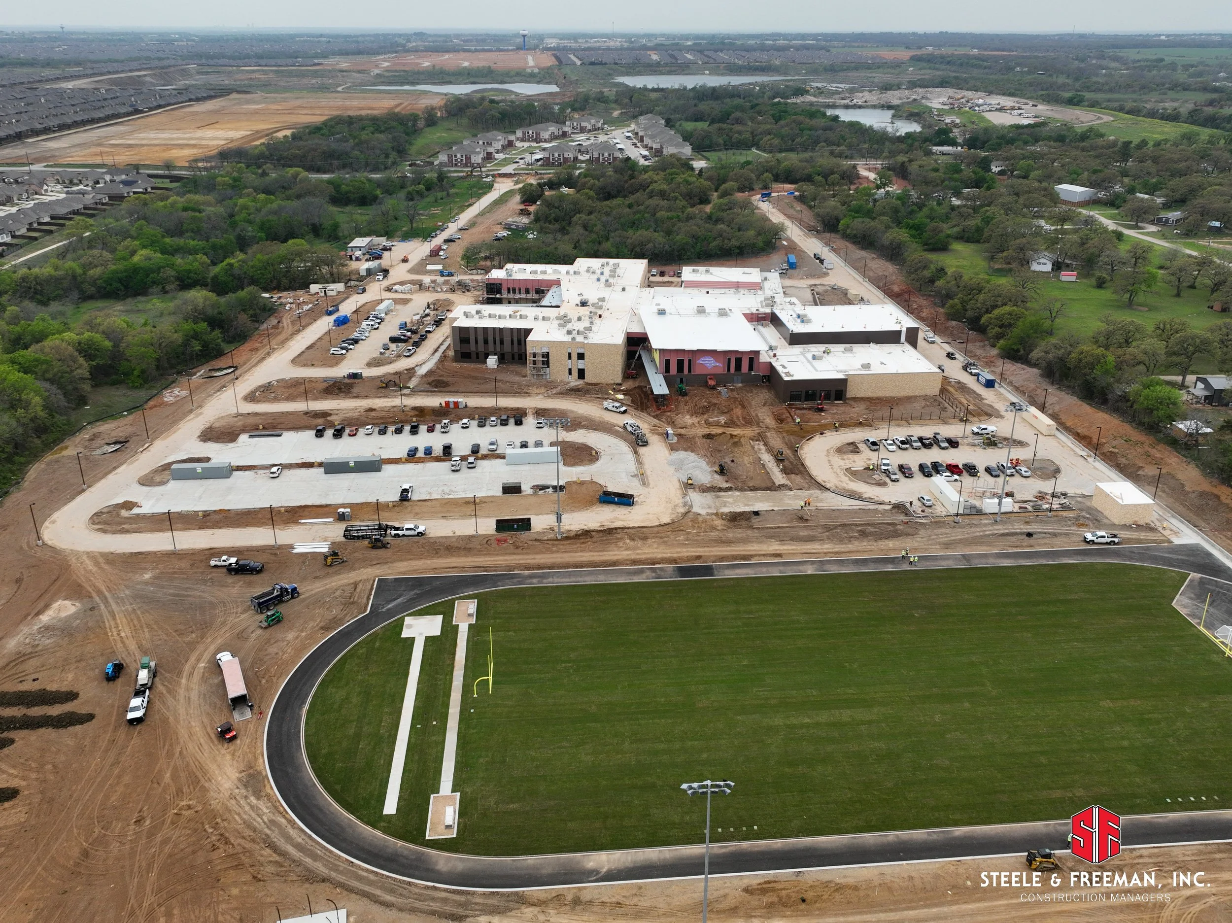 Final construction stages at Aubrey ISD new middle school campus.