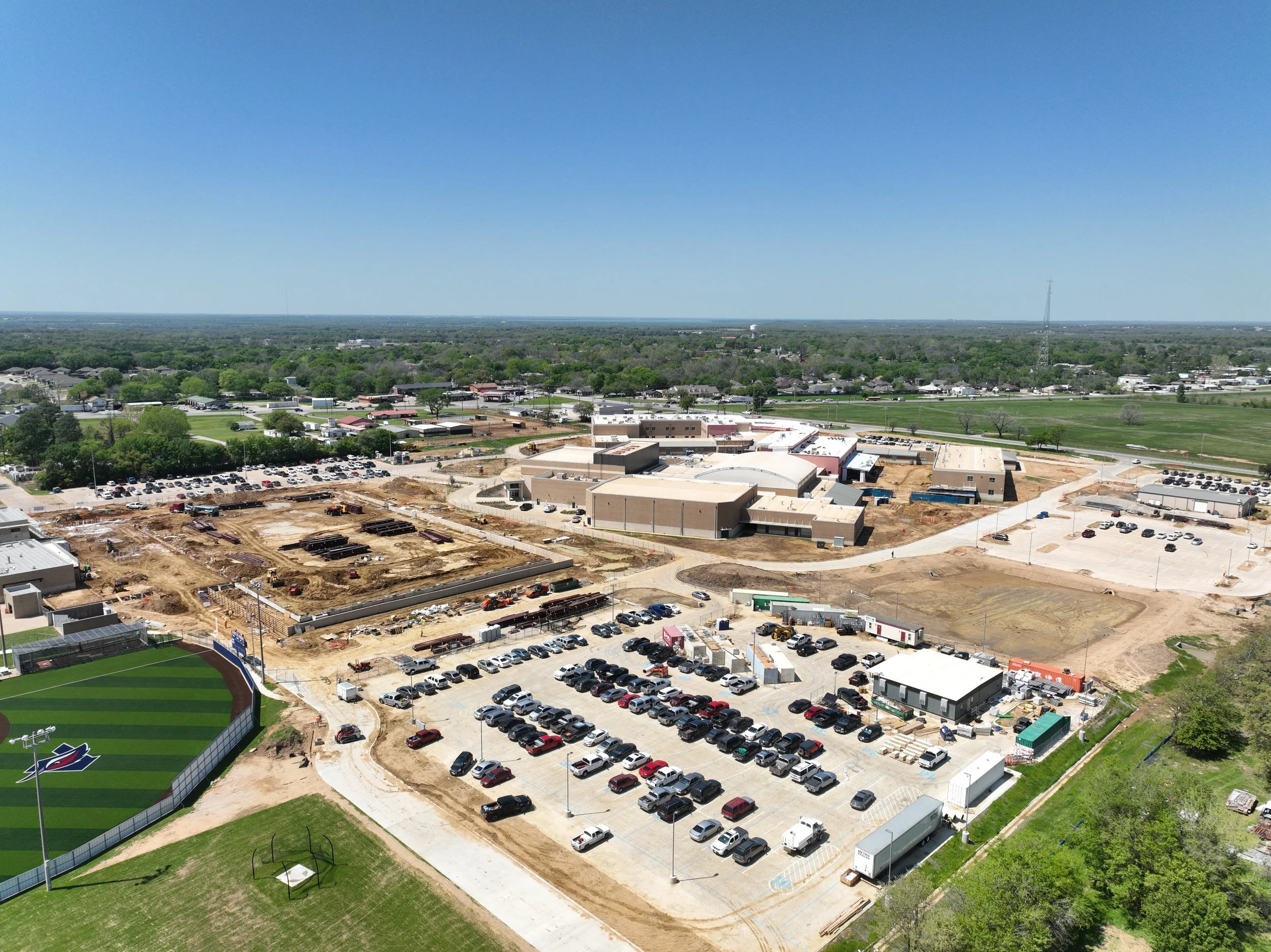 Exterior construction of new field house at Aubrey High School in Texas.