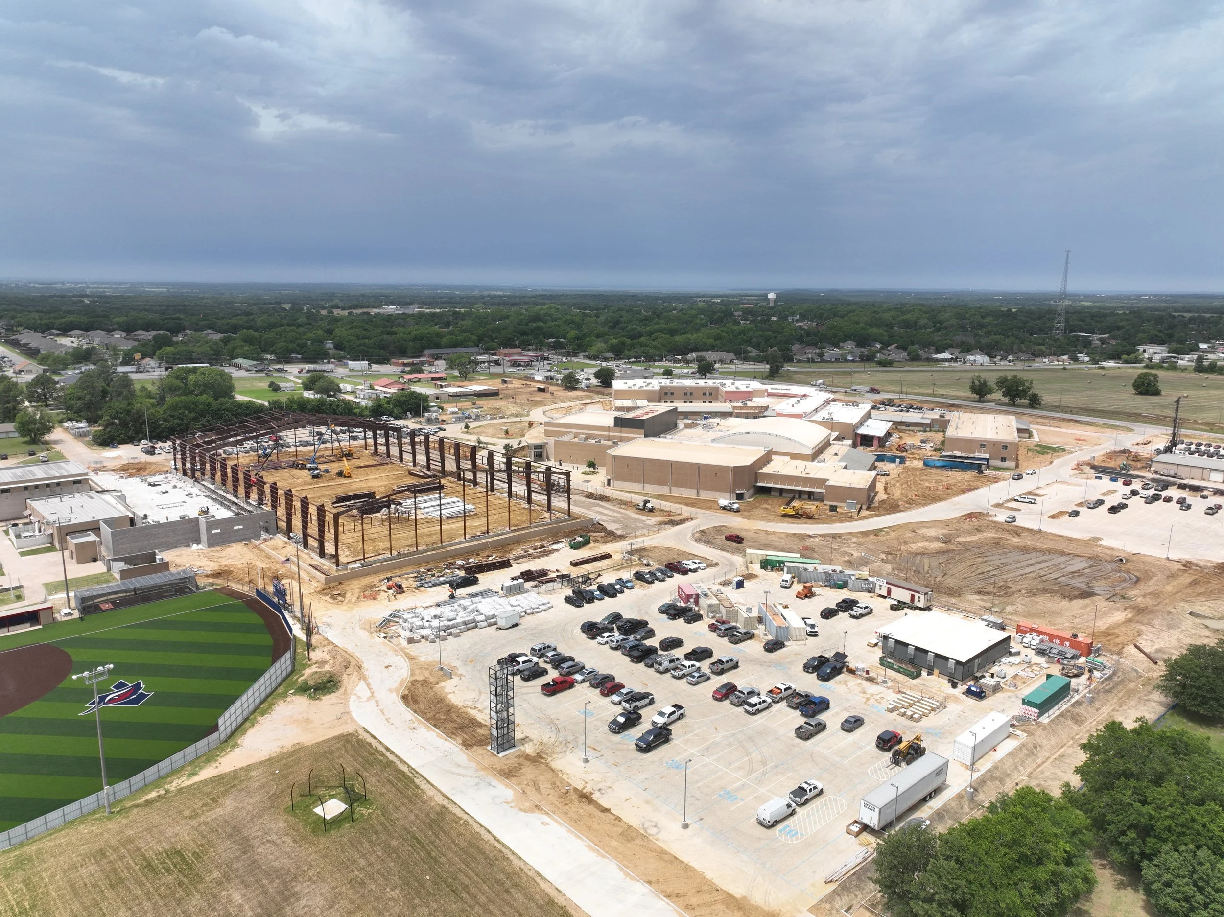 Construction crew working on Aubrey ISD high school bond-funded project.